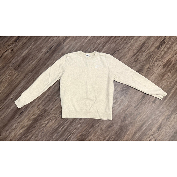 Nike Men's Sportswear Oatmeal Heather/Cream Crewneck Sweatshirt Logo Sz Med - Picture 2 of 8
